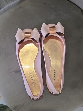 Ted Baker Pale Pink Bow Flats with Gold Trim